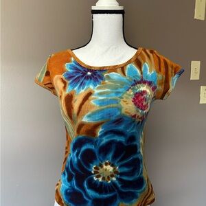 Floral Print Women's Top - Multicolor size M 100% cotton